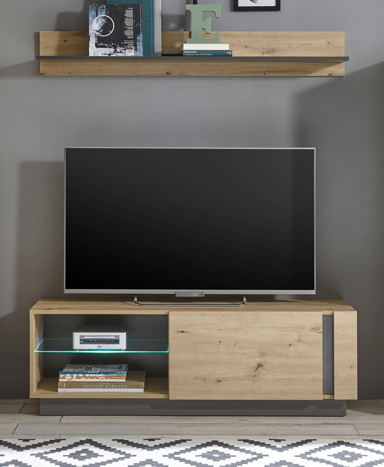 Thumbnail - Furn.Design Wandboard, Grau, Eiche Artisan, Holzwerkstoff, Nachbildung,Eiche, Uni, 138x20x20 cm, Wohnzimmer, Regale, Wan...