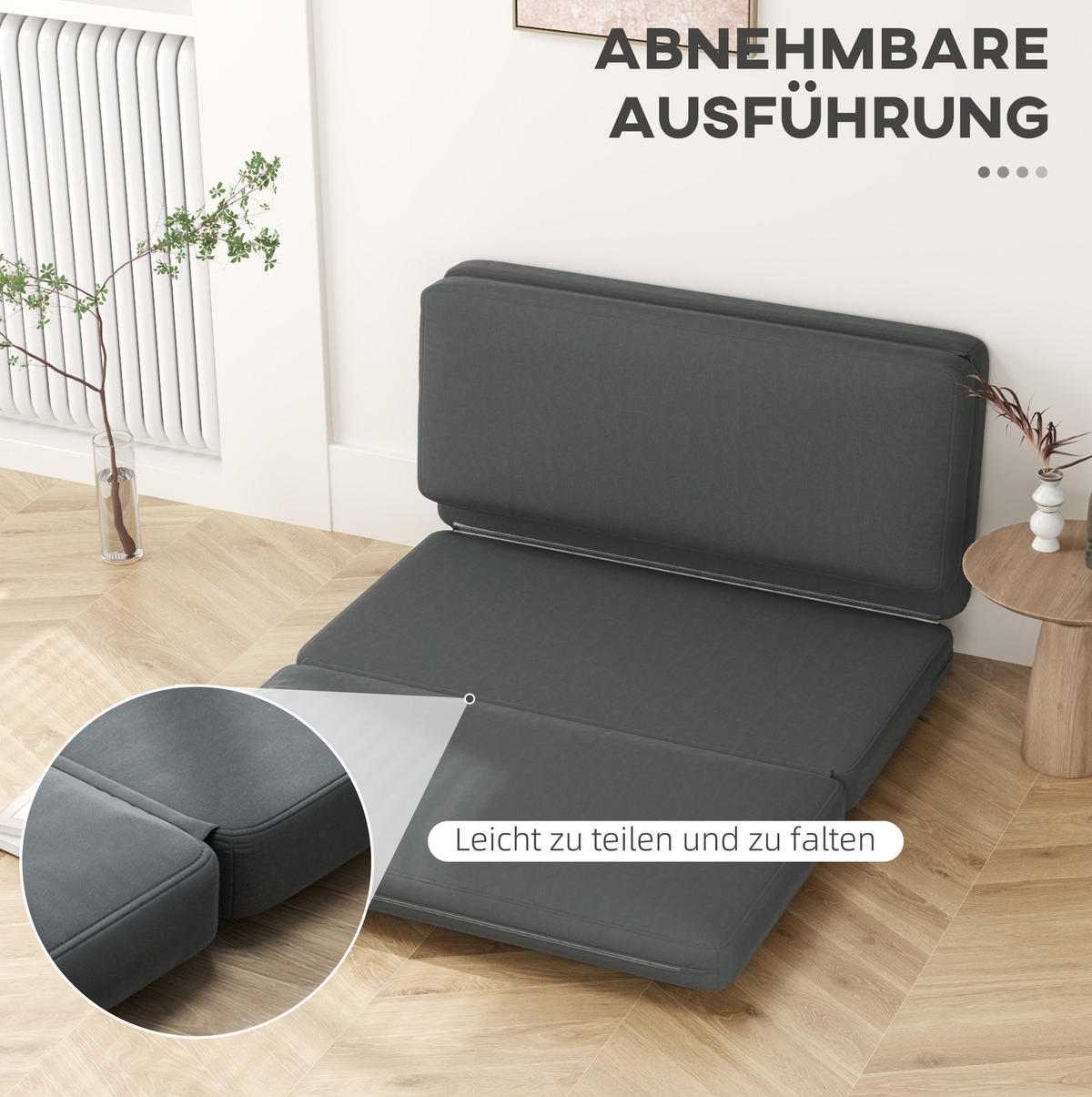 BODENSOFA, Polyester in Samtoptik, 3-in-1 klappbar, 138/270/10 cm, Dunkelgrau - Dunkelgrau, Textil (138/10/270cm) - Redom