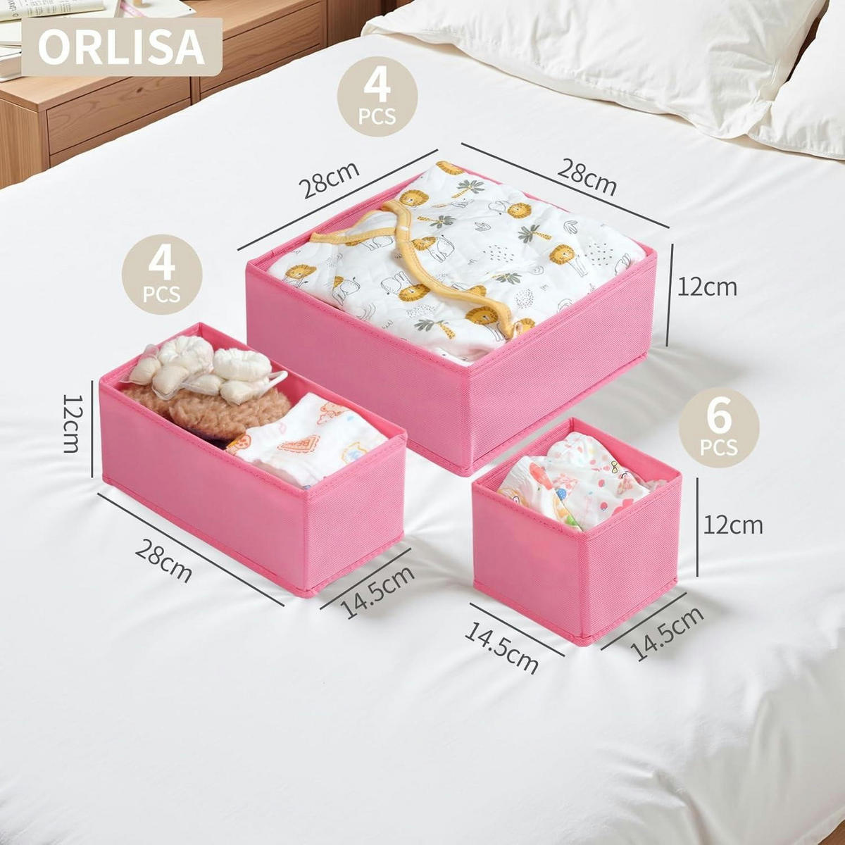 SCHUBLADEN Organizer 14-teiliges Set Rosa - Rosa, Textil (28/12/28cm)