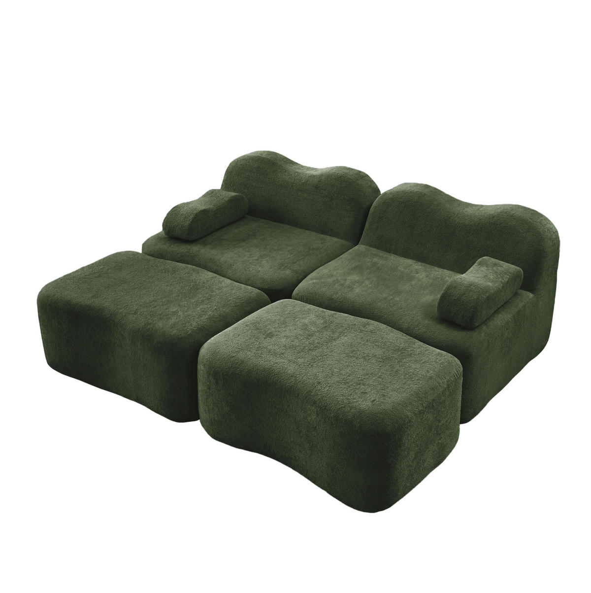 2-SITZER 192/167/70 cm Grün aus Samt mit 2 Ottomans - Grün, Textil (167/70/192cm) - OKMYHOME