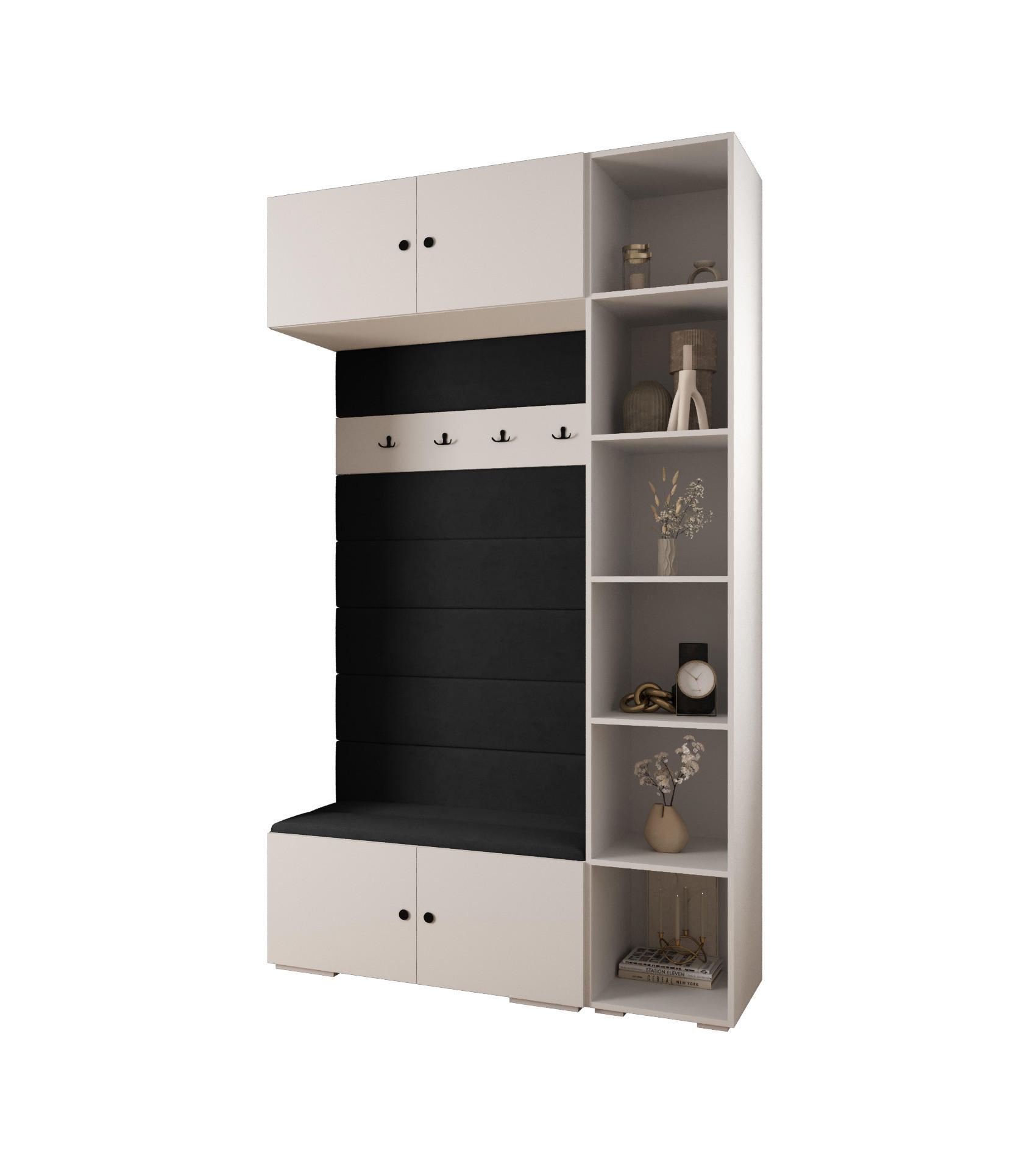Abiks Möbel Garderoben-Set Weiß, Schwarz, Schwarz 140x236.7x47 cm