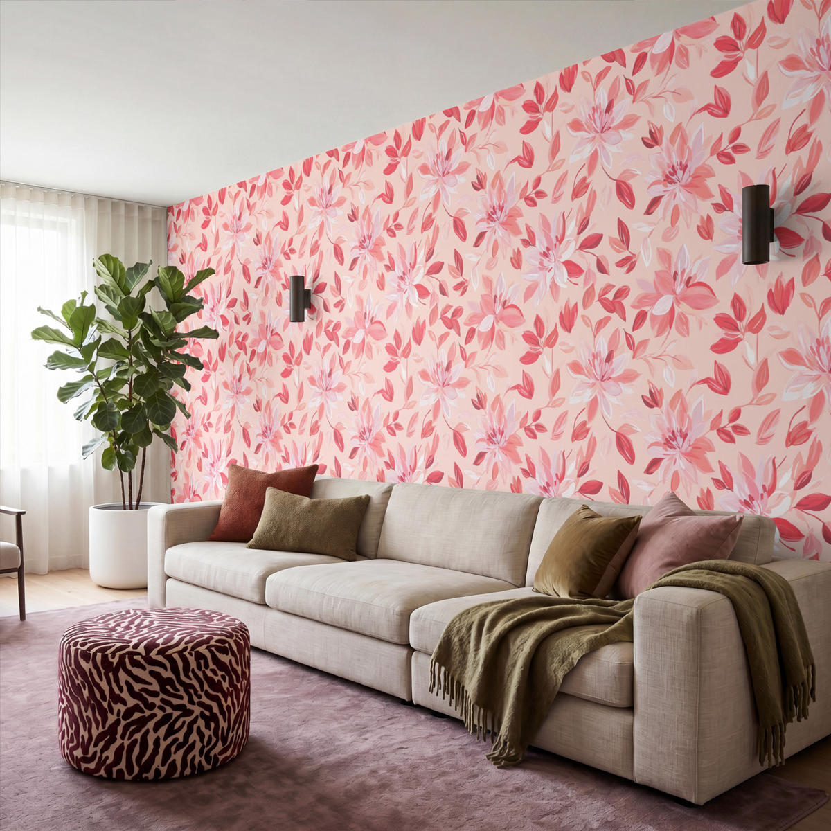 TAPETE - Botanisch - Blumen - Rot - 500x260 cm - Koralle, Papier (500/260cm) - OnlyWow