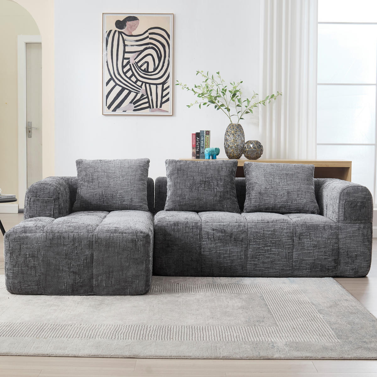ECKSOFA 250/158/60 cm Grau mit Seitentasche - Grau, Textil (250/158cm) - Oxeza