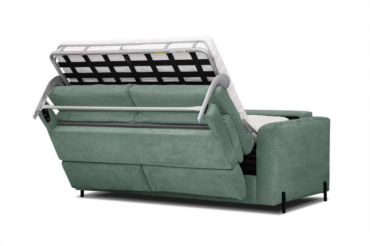 SOFA MEZO 3-Sitzer mit Schlaffunktion, grün - Schwarz/Grün, Holz/Textil (232/90/107cm) - Courtois Laville