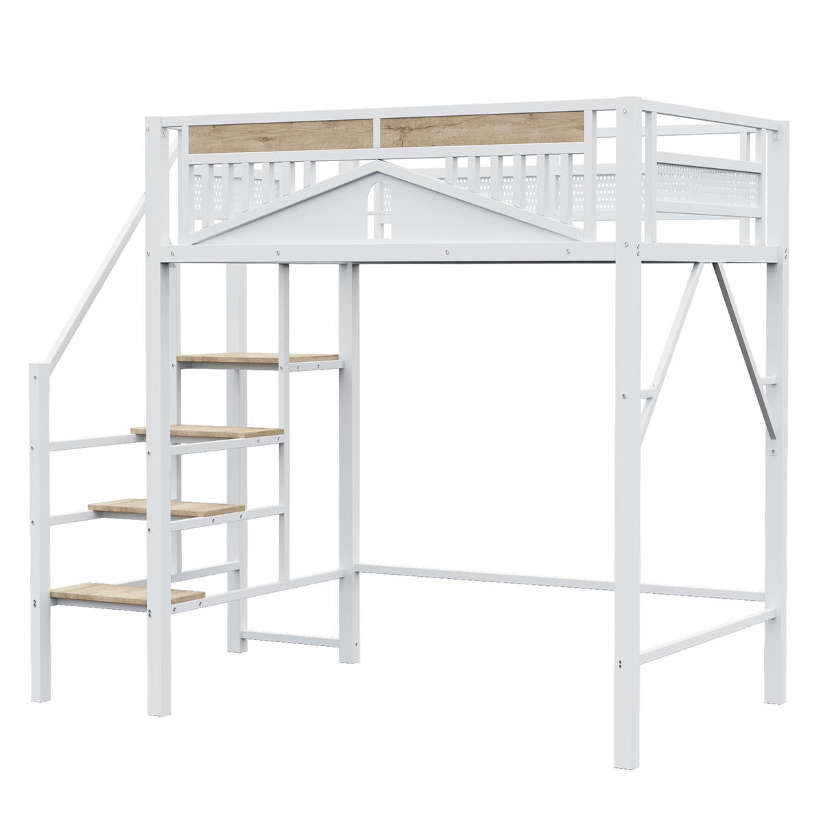 HOCHBETT 140/200 cm in Weiß – mit Rausfallschutz, seitlicher Leiter und Stauraum - Weiß, Metall (140/200cm) - BEAOK