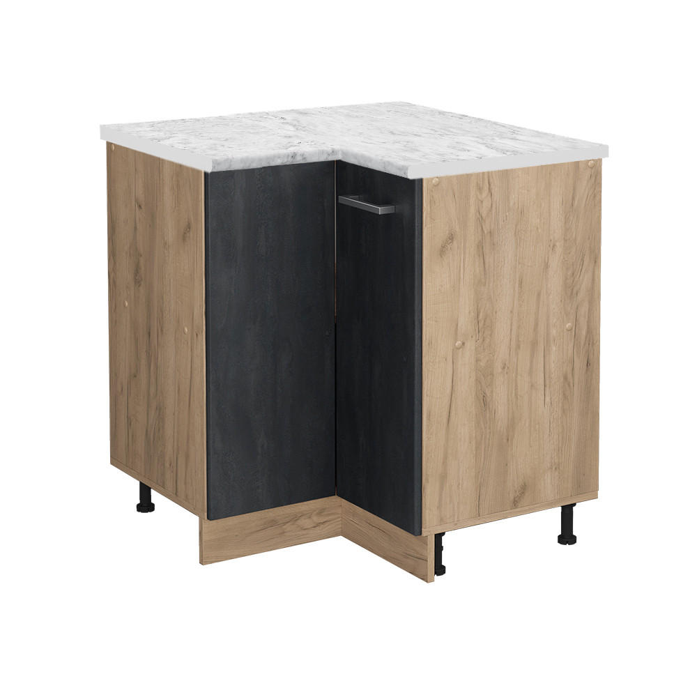 ECKUNTERSCHRANK R-Line Schwarz Beton 75.6 cm AP Marmor - Eiche Wotan/Schwarz, Holzwerkstoff (75.6/81.6/60cm) - Vicco