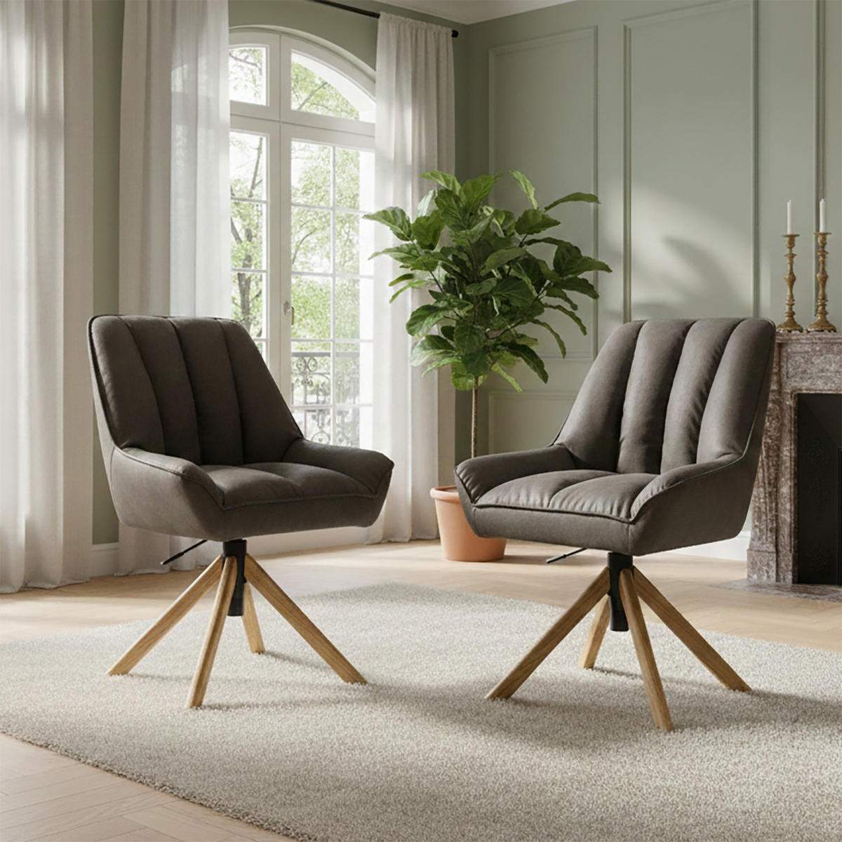 BÜROSTUHL Mika-Hedi 2er-Set - Honigeiche/Taupe, Eichenholz/Holz (60/89/68cm) - DUBI Möbel