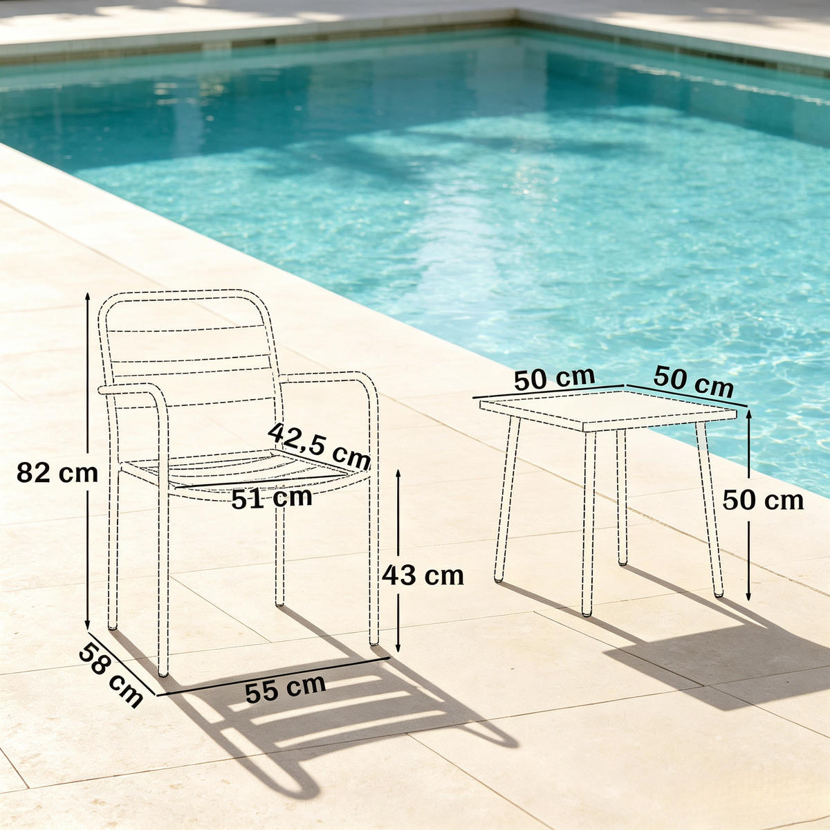 GARTENMÖBEL,2 Armlehnenstühle+quadratischer Tisch - Grün, Metall - Vallsero