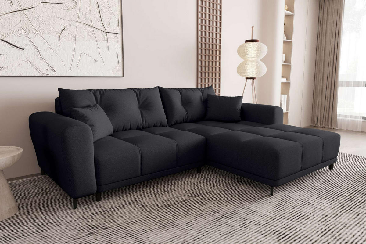 ECKSOFA Massimo Strukturstoff Schwarz inkl. Schlaffunktion Rechts - Schwarz, Textil/Metall (246/177cm) - 99rooms