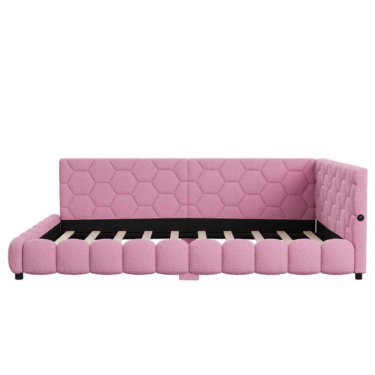 SCHLAFSOFA 140x200cm, Rosa, Lammwolle, mit LED-Lichtleiste und 2 USB-Anschlüssen, ohne Matratze - Rosa, Holz (140/200cm) - WoodenAura
