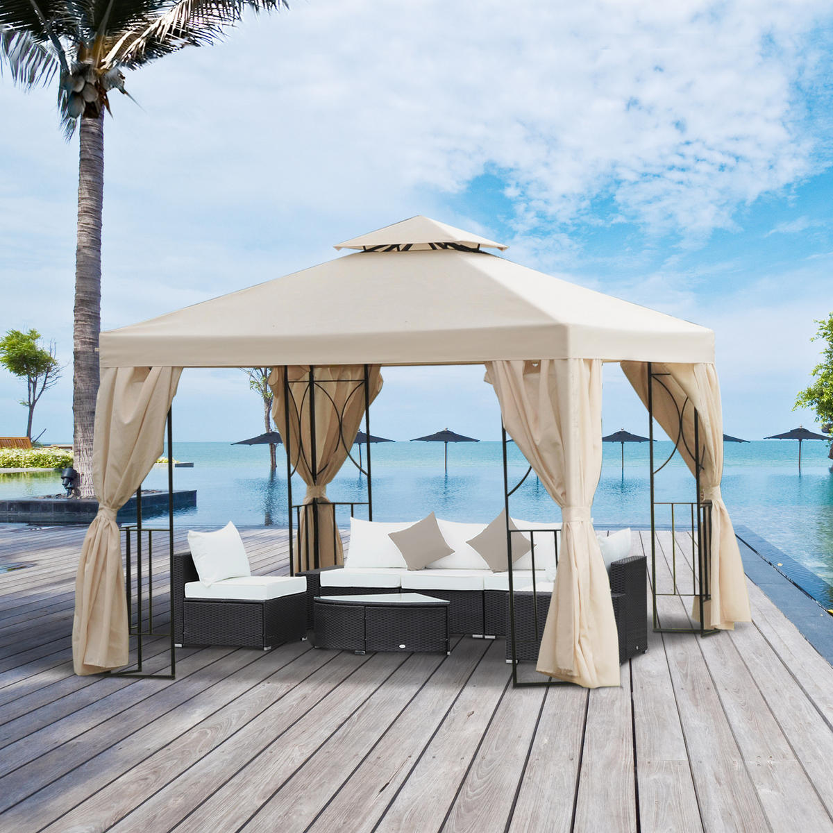 PAVILLON, Dunkelgrau/Cremeweiß, Metall, Polyesterbezug - Creme, Metall (295/265/295cm) - Outsunny