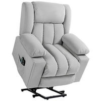 FERNSEHSESSEL mit Aufstehhilfe Relaxsessel mit Massage-/ Wärme-/Liegefunktion - Hellgrau, Textil (93/104/101cm) - HOMCOM