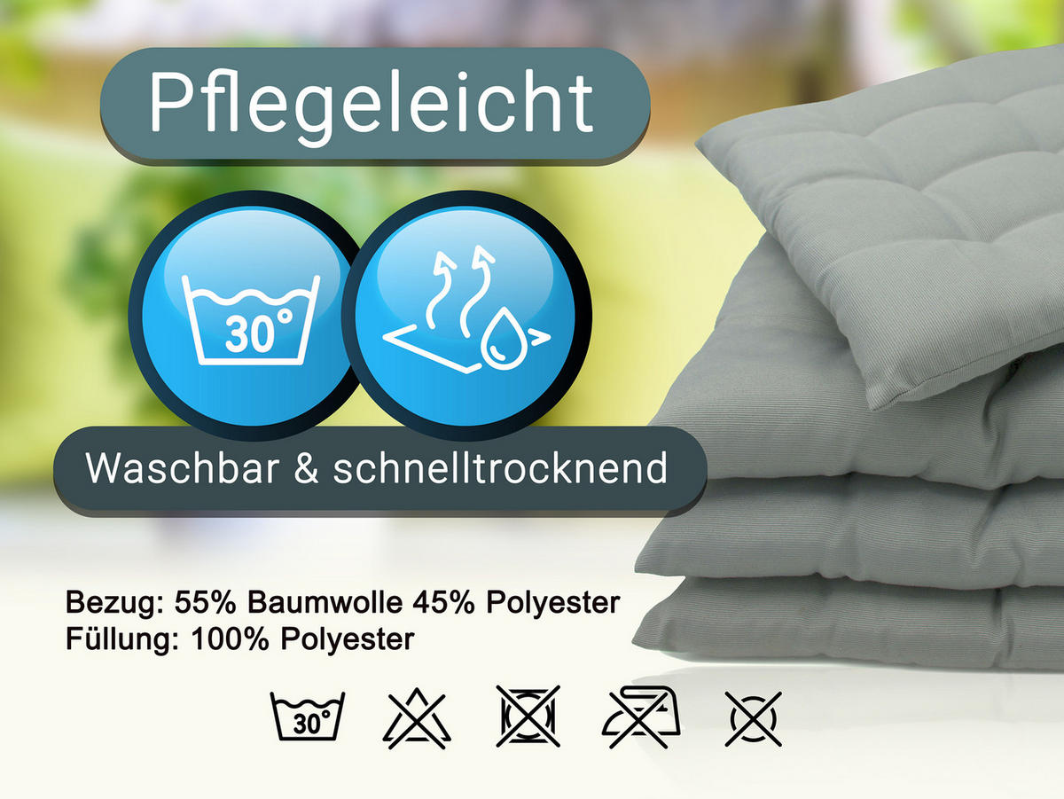 STUHLKISSEN, 4er-Set, 40x40 cm, 100% Polyester, Grau - Grau, Textil (40/40/3cm) - Zollner