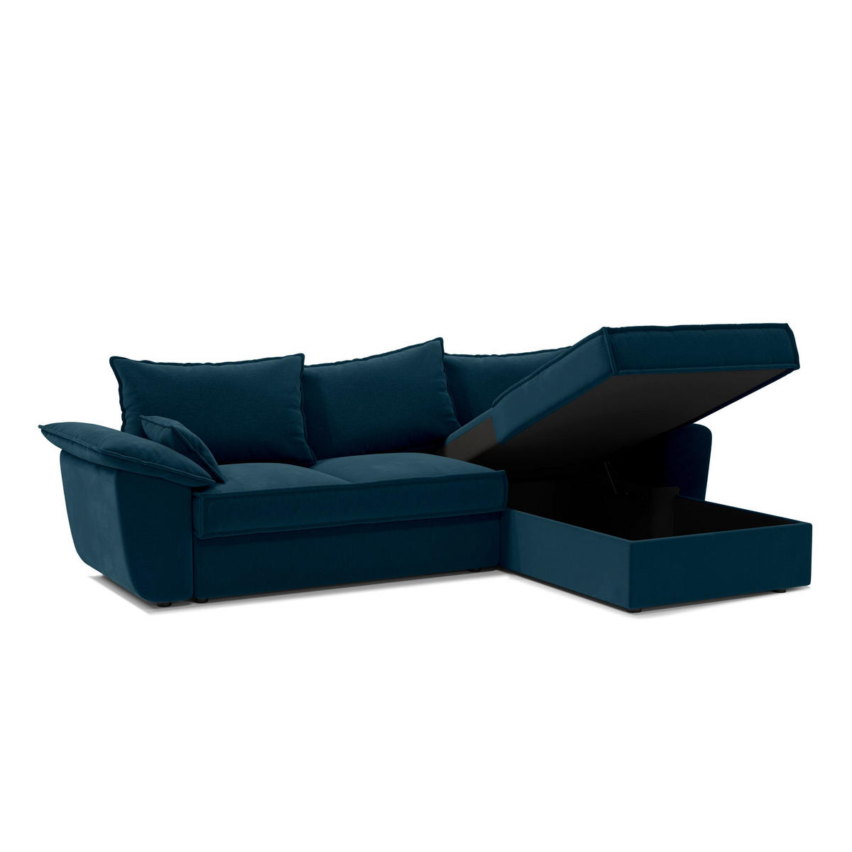 ECKSOFA RECHTS Samtstoff Pfauenblau 257cm - Blau/Hellblau, Textil (257/168cm) - Sia Home