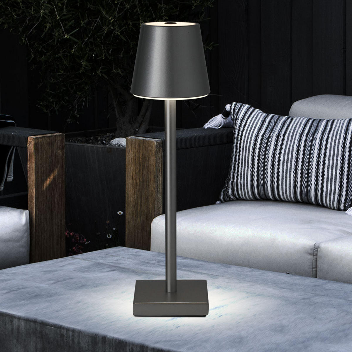 LED TISCHLEUCHTE Silber Touchdimmer Akku - Silberfarben, Metall (12/12/38cm)