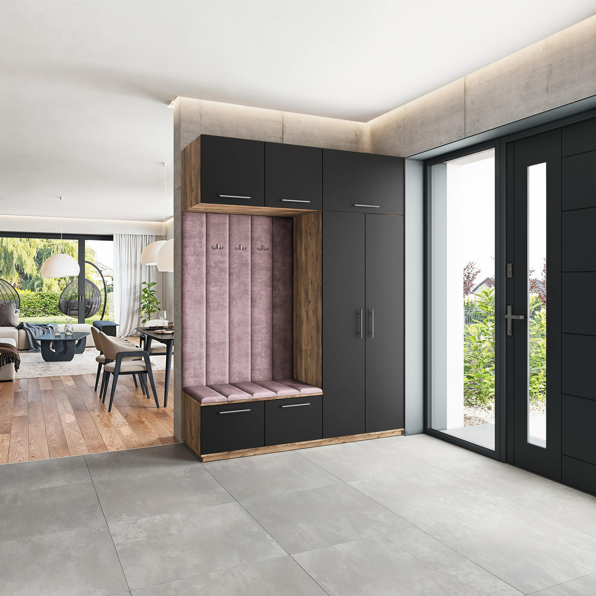 GARDEROBENSCHRANK REMA 180/240/60 cm Modern Garderobe-Set Eiche Lefkas - Eichefarben/Lila, Holzwerkstoff (180/240/60cm) - MASSENO