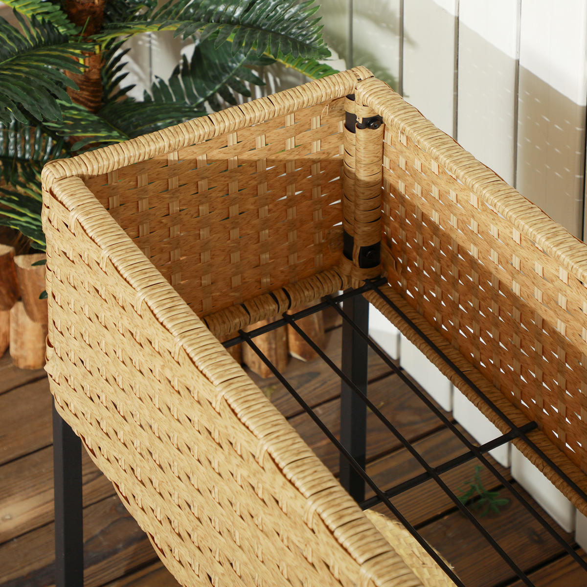 POLY Rattan, Hochbeet, Blumenkasten - Sandfarben, Metall (30/70/70cm) - Outsunny