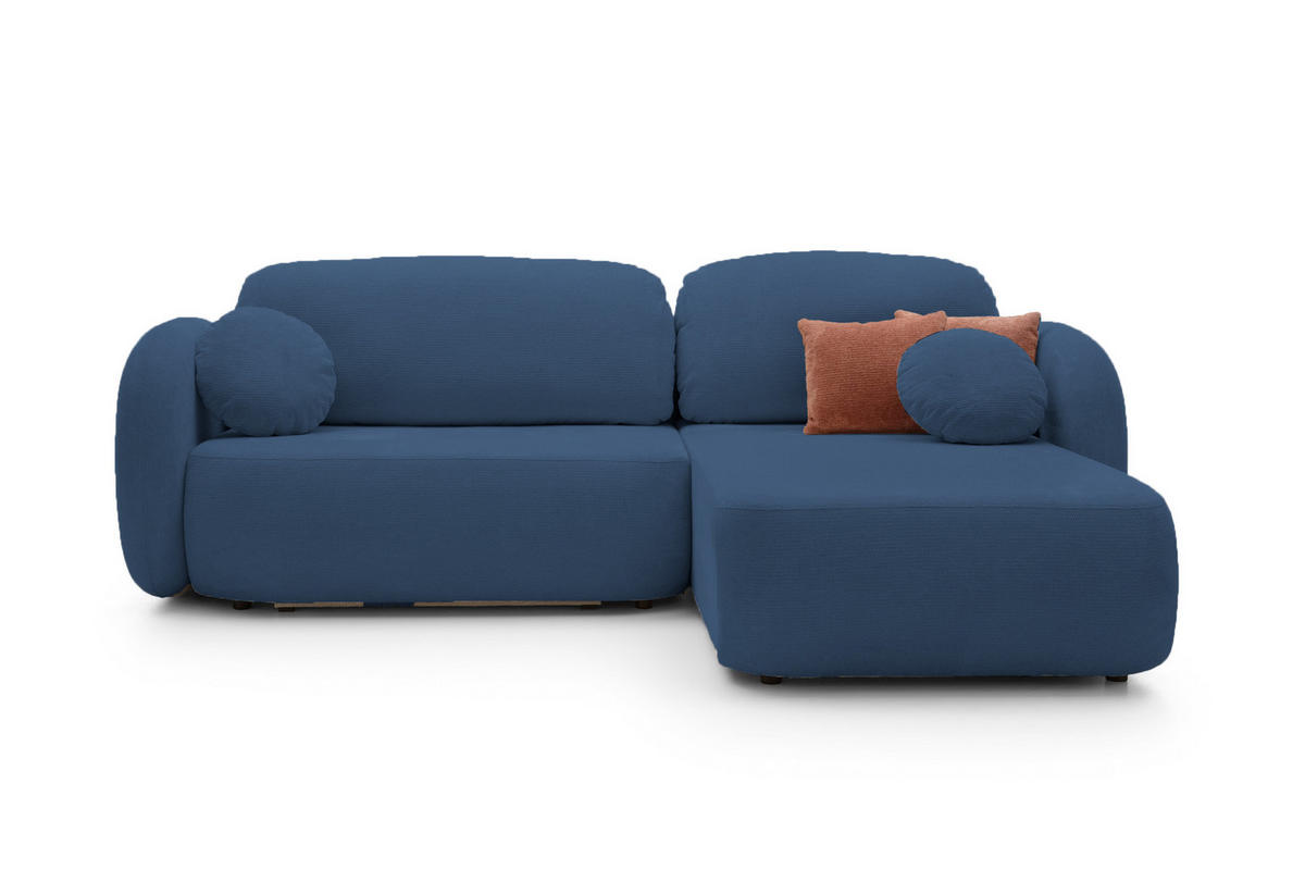 ECKSOFA OLIO L-Form Schlaffunktion mit Bettkasten, lose Rückenkissen, freistehend, RECHTS 248x174 cm Blue - Blau, Holz/Textil (248/174cm) - DomoHome