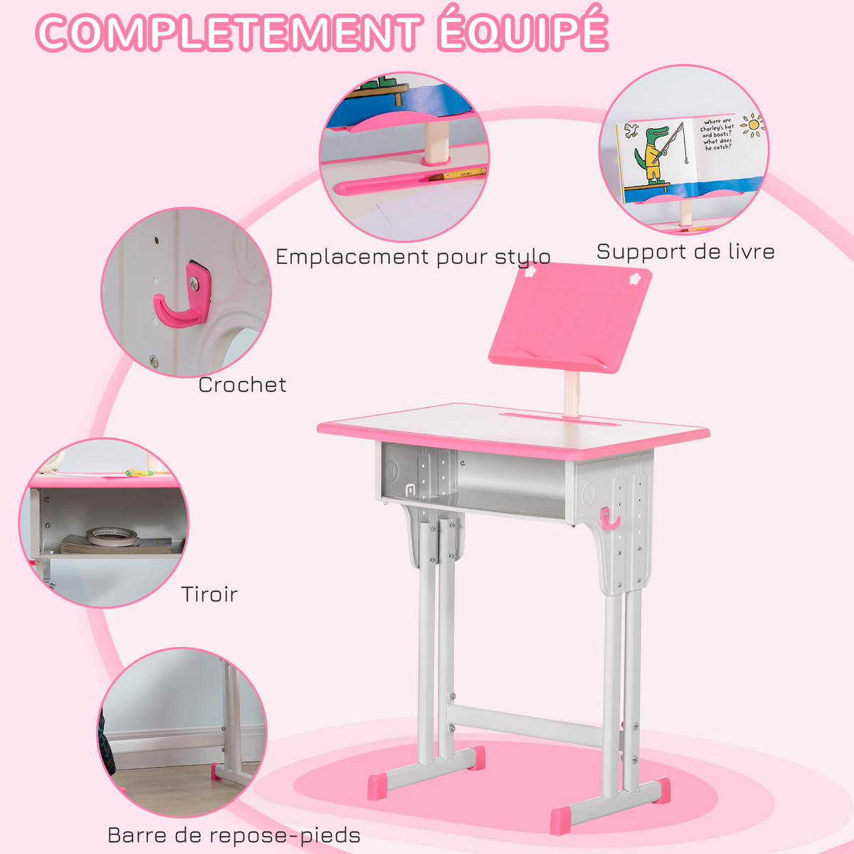 SCHREIBTISCH-SET DE-17547 Rosé - Pink, Kunststoff (60/102/45cm) - ComfortXL