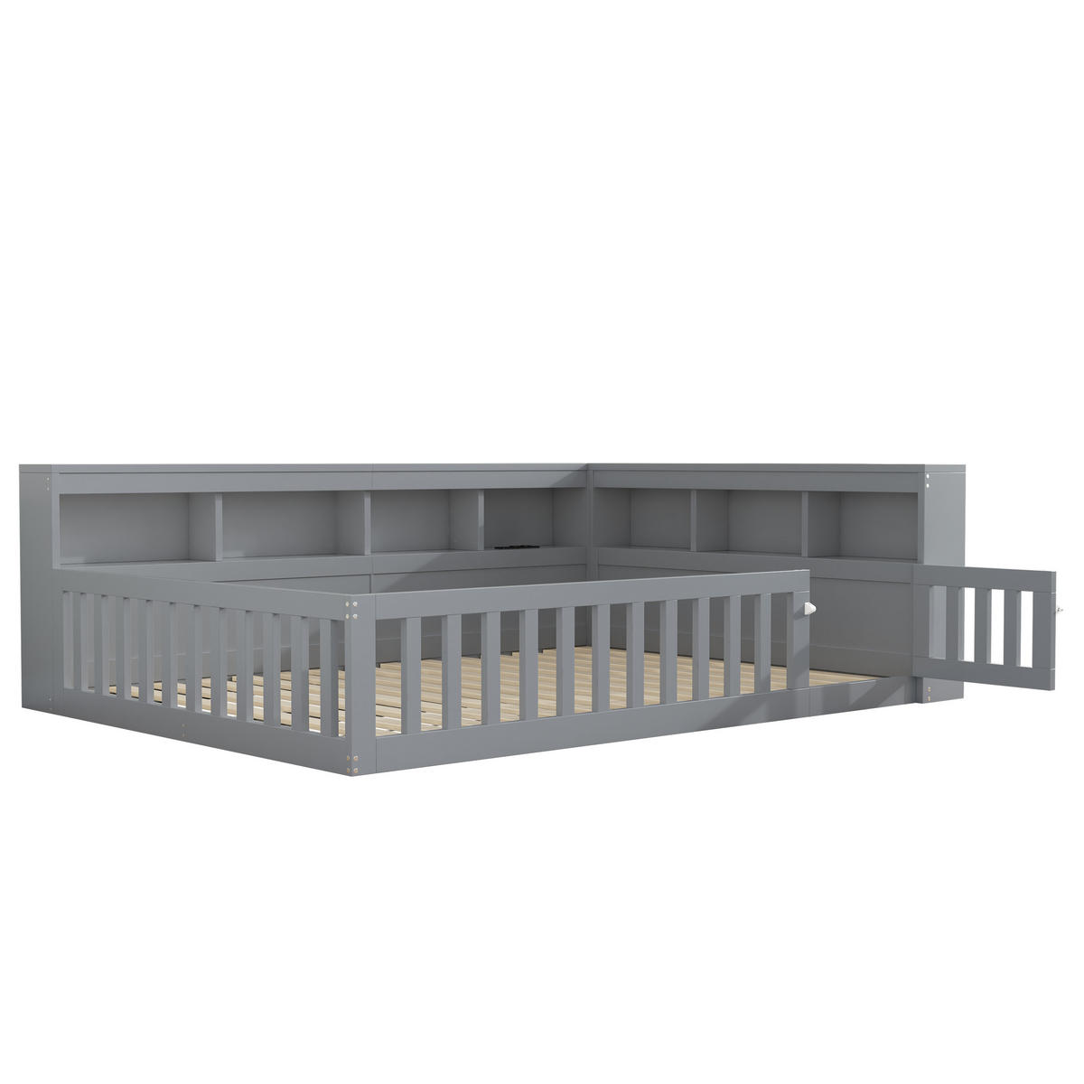 TAGEBETT 140x200cm Grau Spanplatte Bettseite Staufach Steckdose USB - Grau, Holz (140/200cm) - FLIEKS