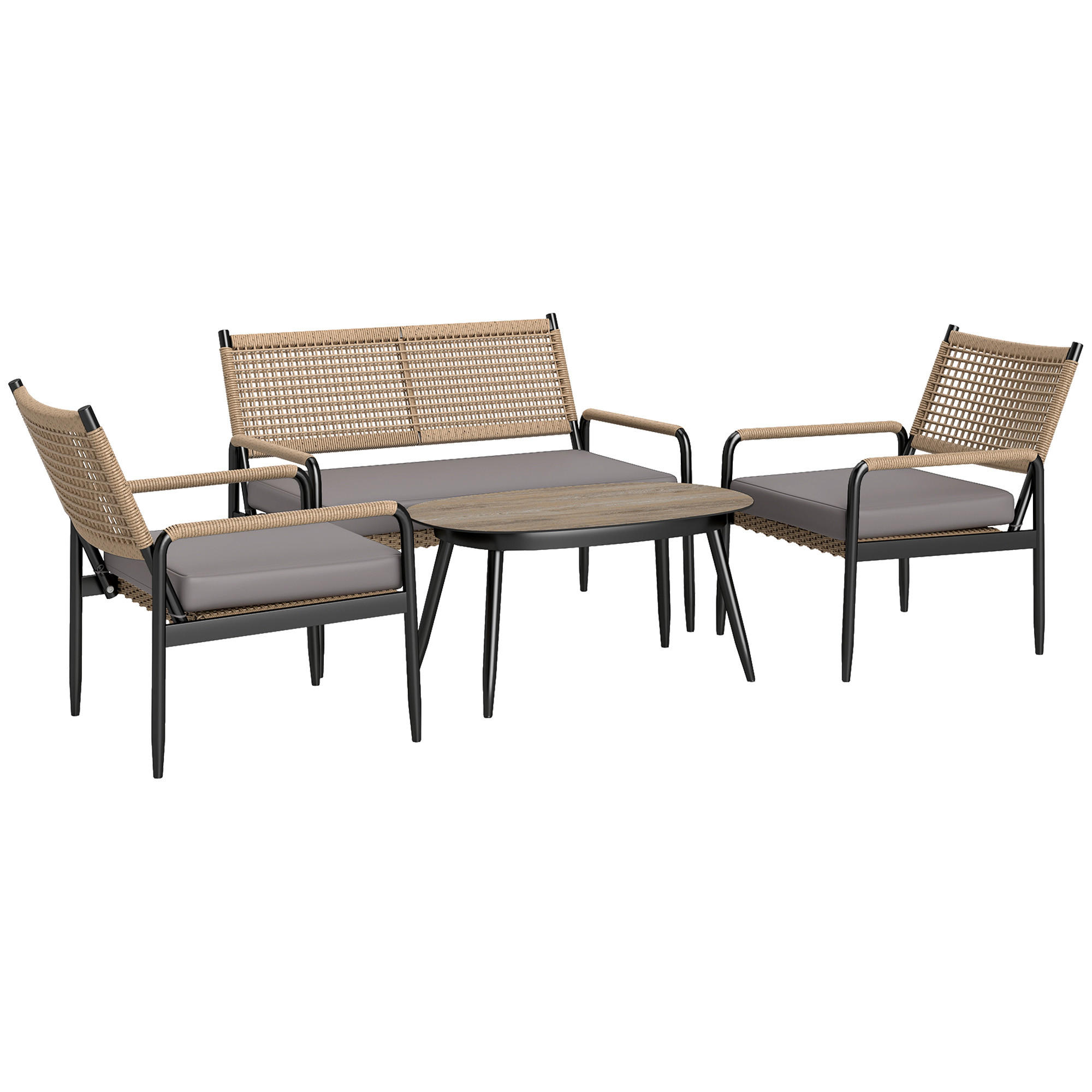 GARTENMÖBEL LOUNGE-SET DE-06737 4-teilig mit Glastisch Dunkelgrau/Gelb - Dunkelgrau, Kunststoff/Metall - ComfortXL