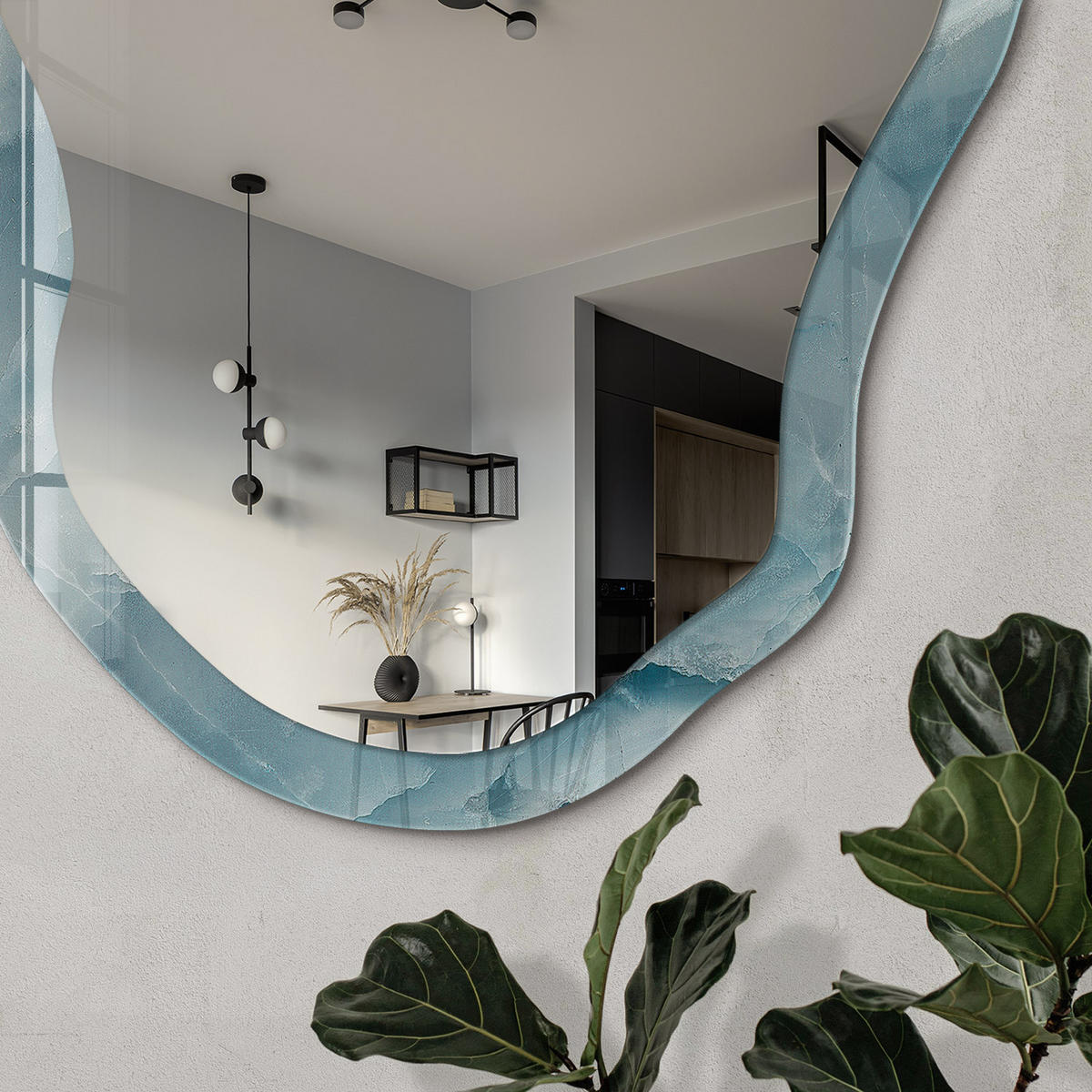 SPIEGEL 90x45 cm asymmetrisch mit Druck - Meerestextur - Transparent, Glas (45/90/0.4cm) - TULUP