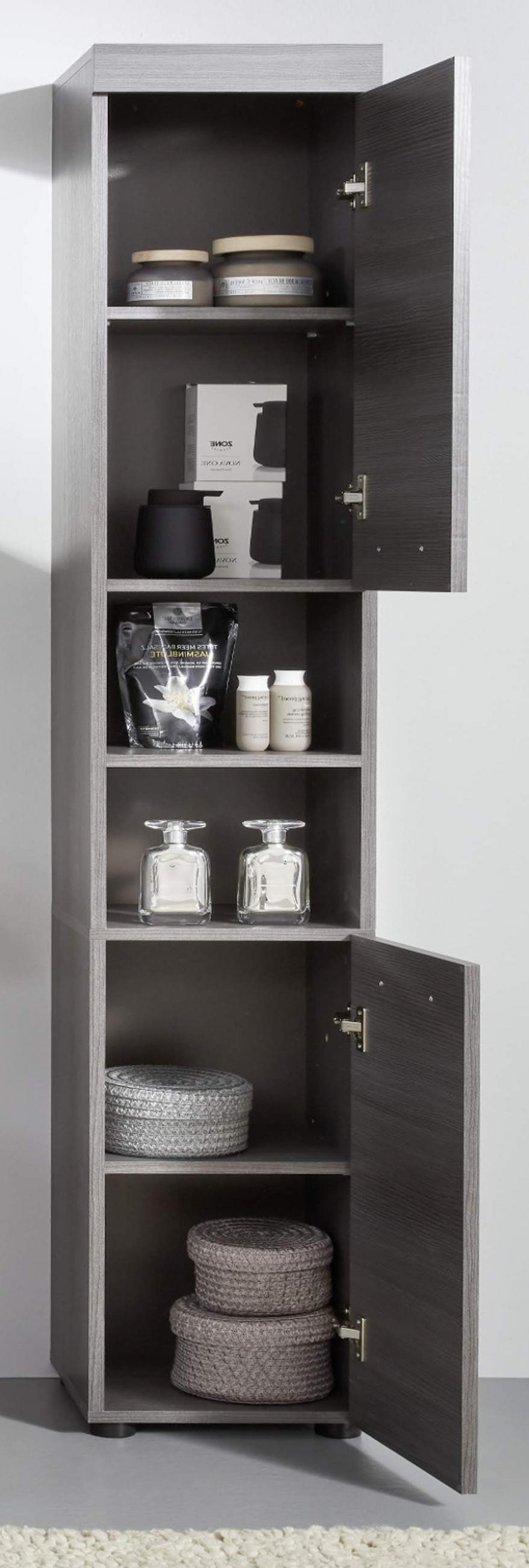 HOCHSCHRANK grau Rauchsilber 30 x 190 cm, Badschrank Türanschlag wechselbar - Silberfarben/Schwarz, Holzwerkstoff/Kunststoff (30/190/31cm) - Top.Furn