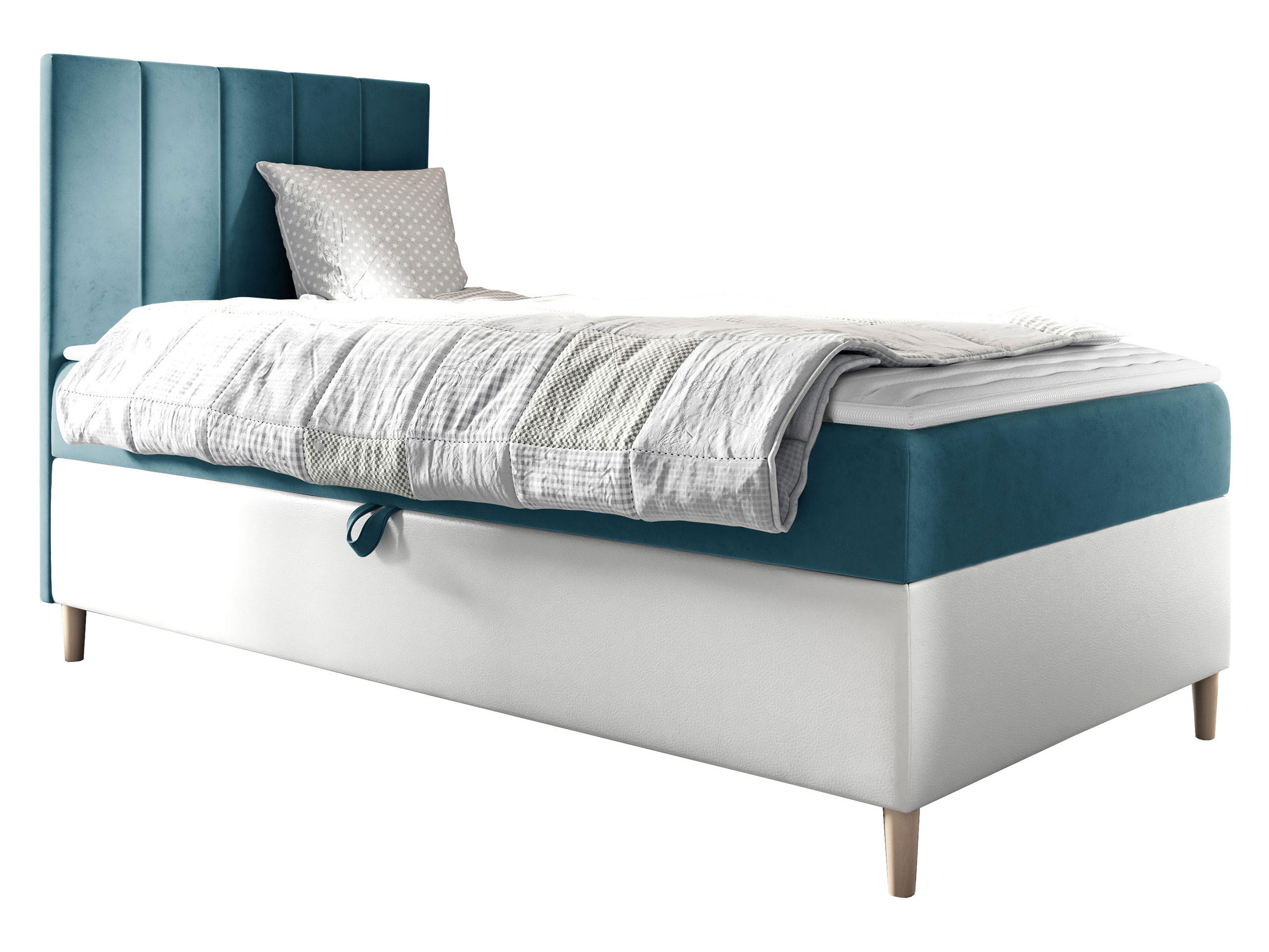 BOXBETT Maja Junior 1, Seite zum Öffnen des Bettkastens: Links - Türkis/Weiß, Holz (80/200cm) - MIRJAN24
