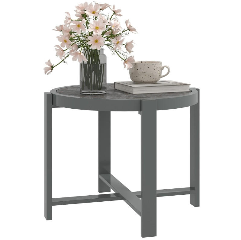 BALKONTISCH 60/60/46 cm wetterfest mit 5 mm Hartglasplatte und Aluminiumgestell, Grau - Naturfarben, Metall (60/60/46cm) - Redom