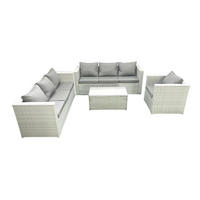 GARTENGARNITUR mit 3-SITZER SOFA,COUCHTISCH Polyrattan Hellgrau-Mix 7-Sitzer - Hellgrau/Grau, Glas/Kunststoff - Fimous