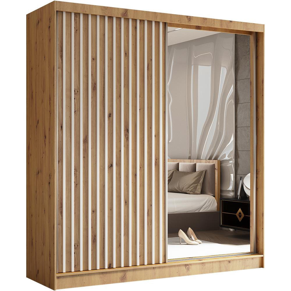 SCHWEBETÜRENSCHRANK Helix 200/216/61 eiche artisan+weiß - Eiche Artisan/Weiß, Holzwerkstoff (200/216/61cm) - Beautysofa