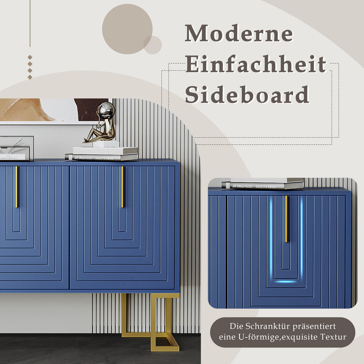 SIDEBOARD 138/40/80.5 cm Dunkelblau aus MDF mit 3 Türen - Blau, Holzwerkstoff (40/80.5/138cm) - OKMYHOME
