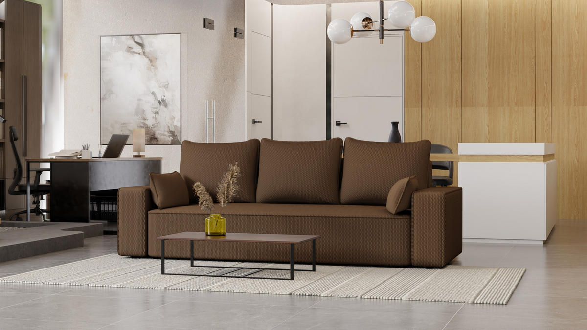 SOFA Vens mit Bettkasten und Schlaffunktion, Cordstoff - Braun, Holzwerkstoff (242/85/95cm)