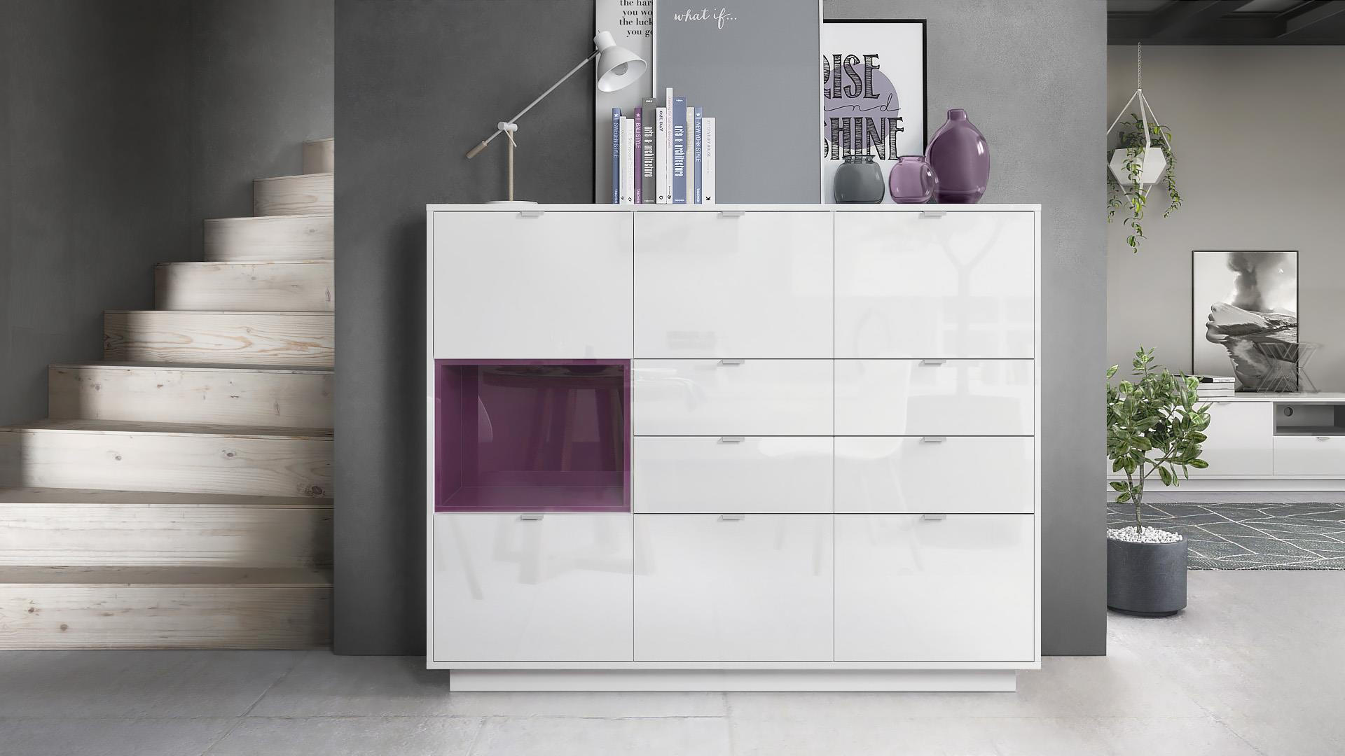 HIGHBOARD Metro Einsatz in Brombeer Hochglanz - Brombeere, Holzwerkstoff (153/123/38cm) - Vladon
