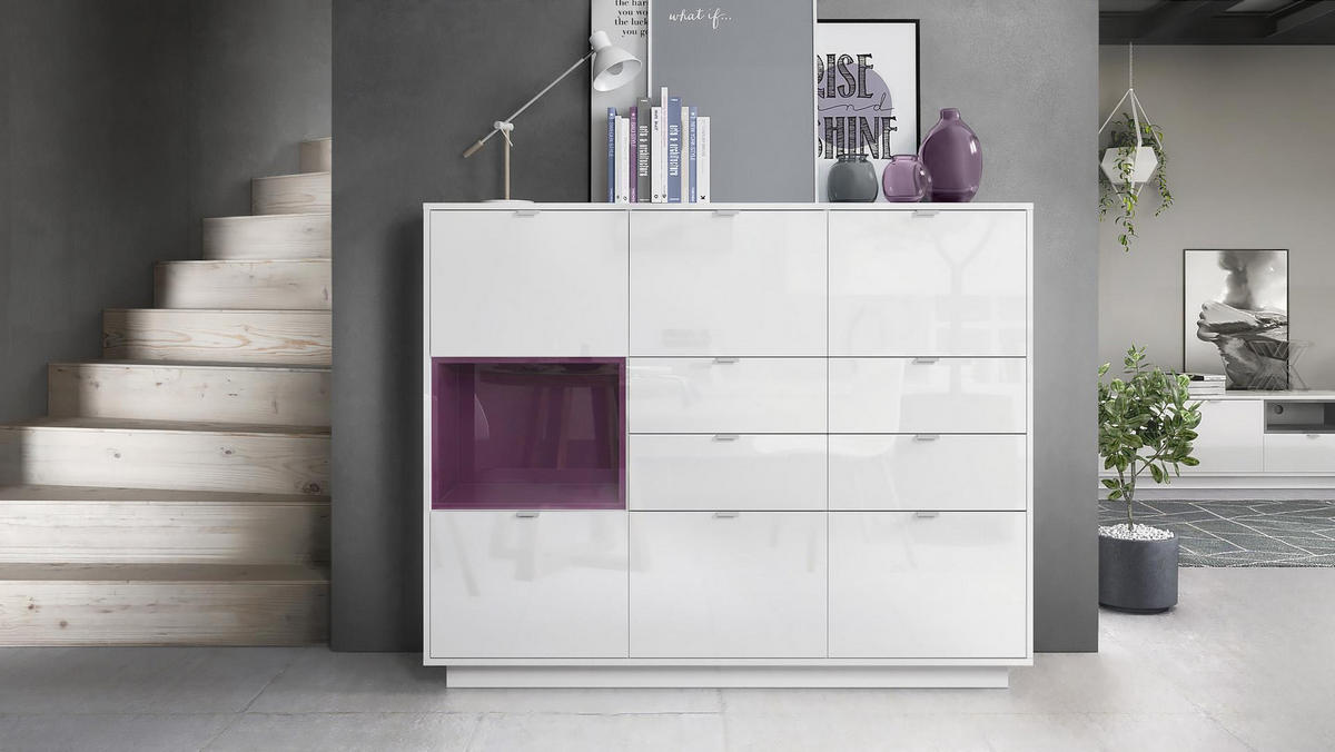 HIGHBOARD Metro Einsatz in Brombeer Hochglanz - Brombeere, Holzwerkstoff (153/123/38cm) - Vladon