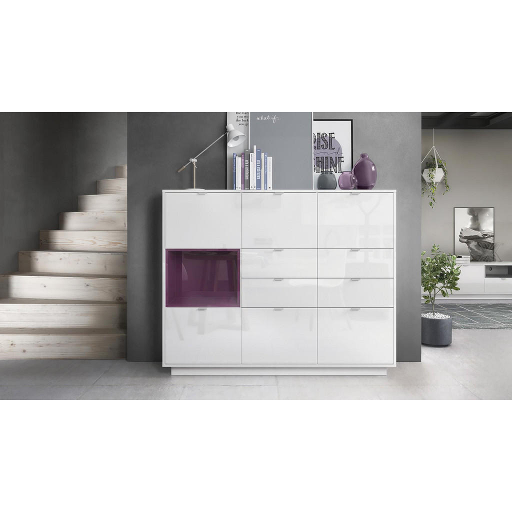 Thumbnail - Vladon Highboard, Brombeere, Holzwerkstoff, 153x123x38 cm, Wohnzimmer, Kommoden & Sideboards, Highboards