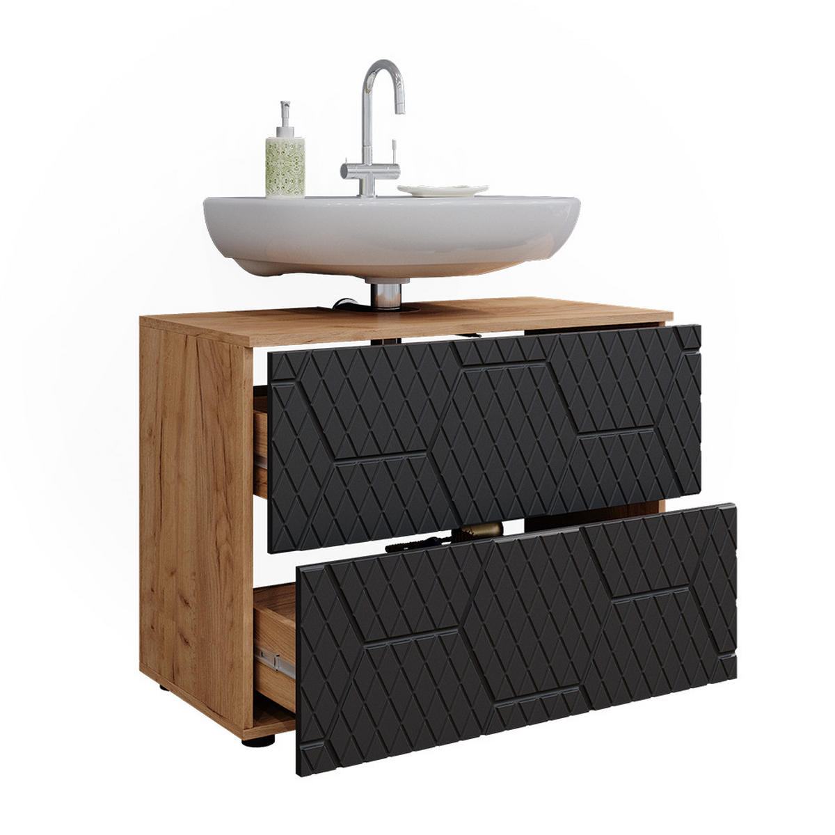 WASCHBECKENUNTERSCHRANK Irma Anthrazit gestreift 80 cm mit 2 Schubladen - Anthrazit, Holzwerkstoff (41/58.6/80cm) - Vicco