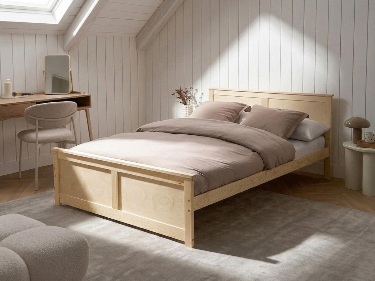 BETT mit Lattenrost 140/200 cm Kiefernholz Hellbraun Dauphin - Hellbraun, Holz (140/200cm) - Beliani