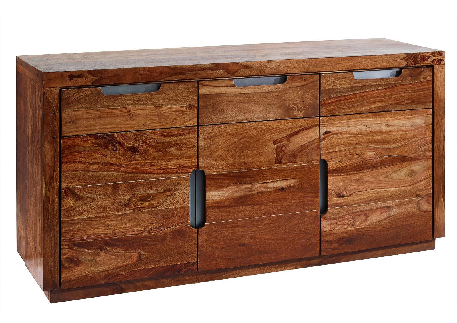 SIDEBOARD Sheesham 150x45x75 walnuss lackiert DUKE #127 - Dunkelbraun, Holz (150/75/45cm) - Massivmoebel24