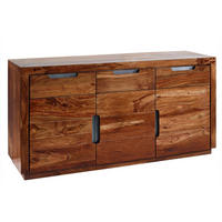 SIDEBOARD Sheesham 150x45x75 walnuss lackiert DUKE #127 - Dunkelbraun, Holz (150/75/45cm) - Massivmoebel24