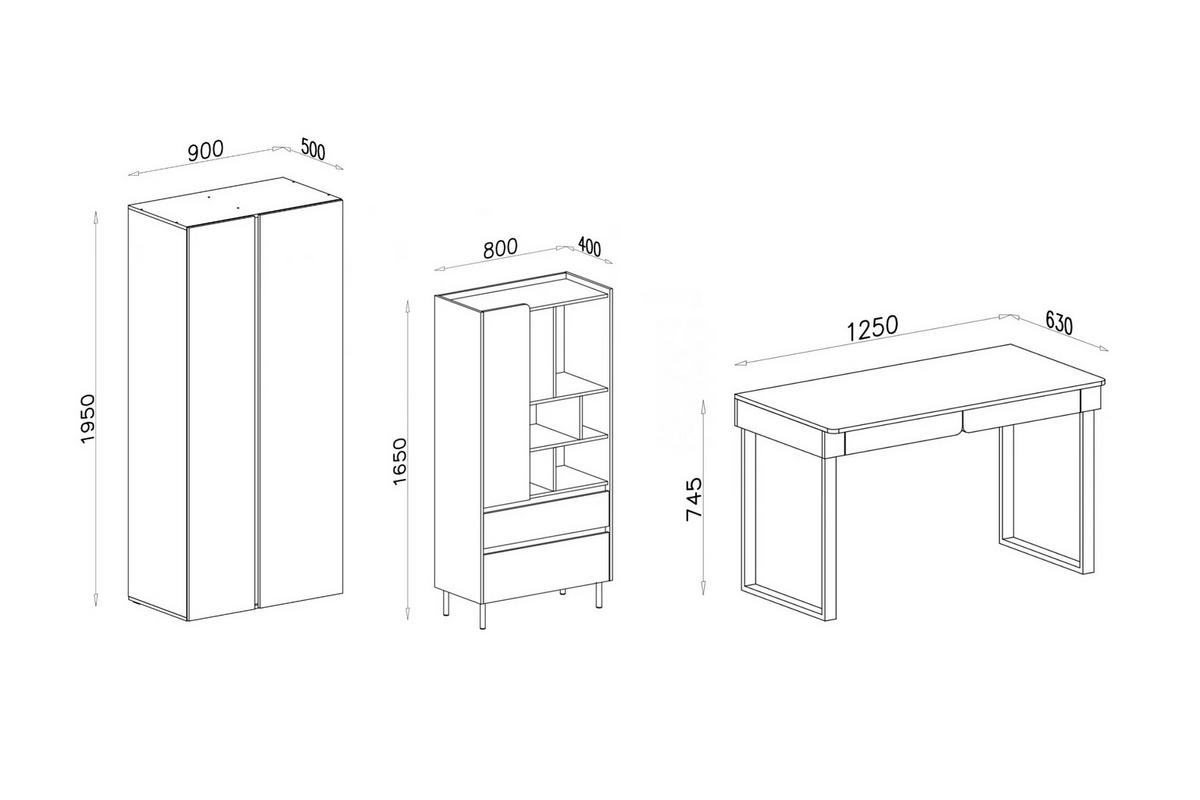 JUGENDZIMMER-SET LIBU B 3-teilig in Eukalyptus / Baltic Düne Eiche - Alteiche/Eukalyptusholzfarben, Holzwerkstoff (295/195/63cm) - Deine Möbel 24