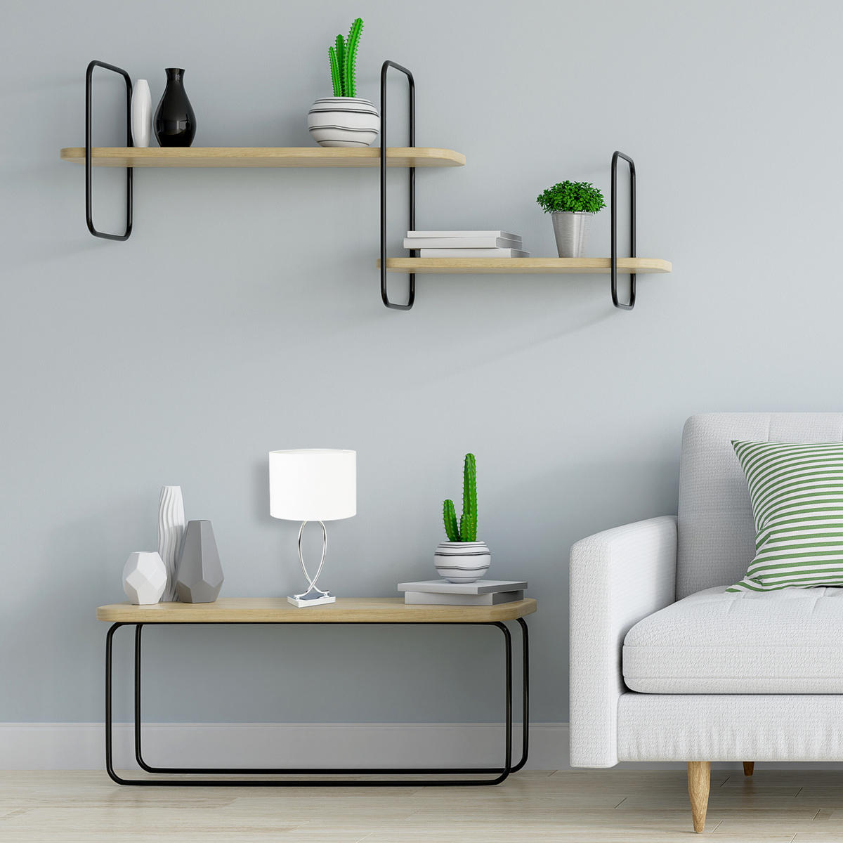 2XTISCHLAMPE - Silberfarben, Textil/Metall (18/28/51cm) - Relaxdays