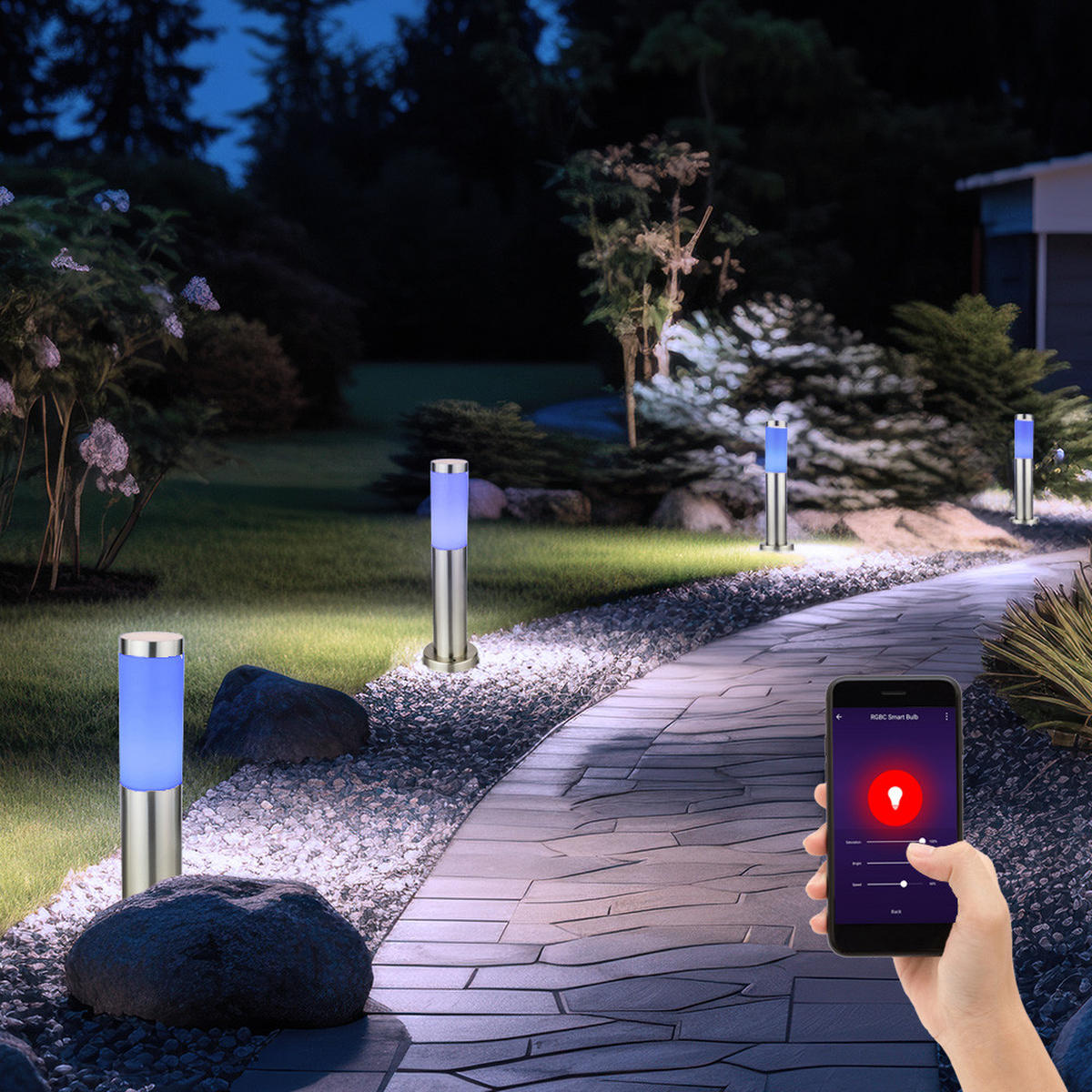 LED STEHLEUCHTE Edelstahl Silber 4er Set - Silberfarben, Kunststoff (7.6/7.6/45cm)