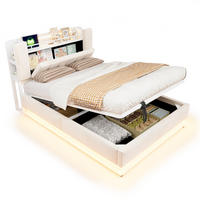 POLSTERBETT 140x200 cm Beige mit Samtbezug, LED-Beleuchtung, USB-Anschlüssen und Stauraum - Beige, Textil (140/200cm) - Modfu
