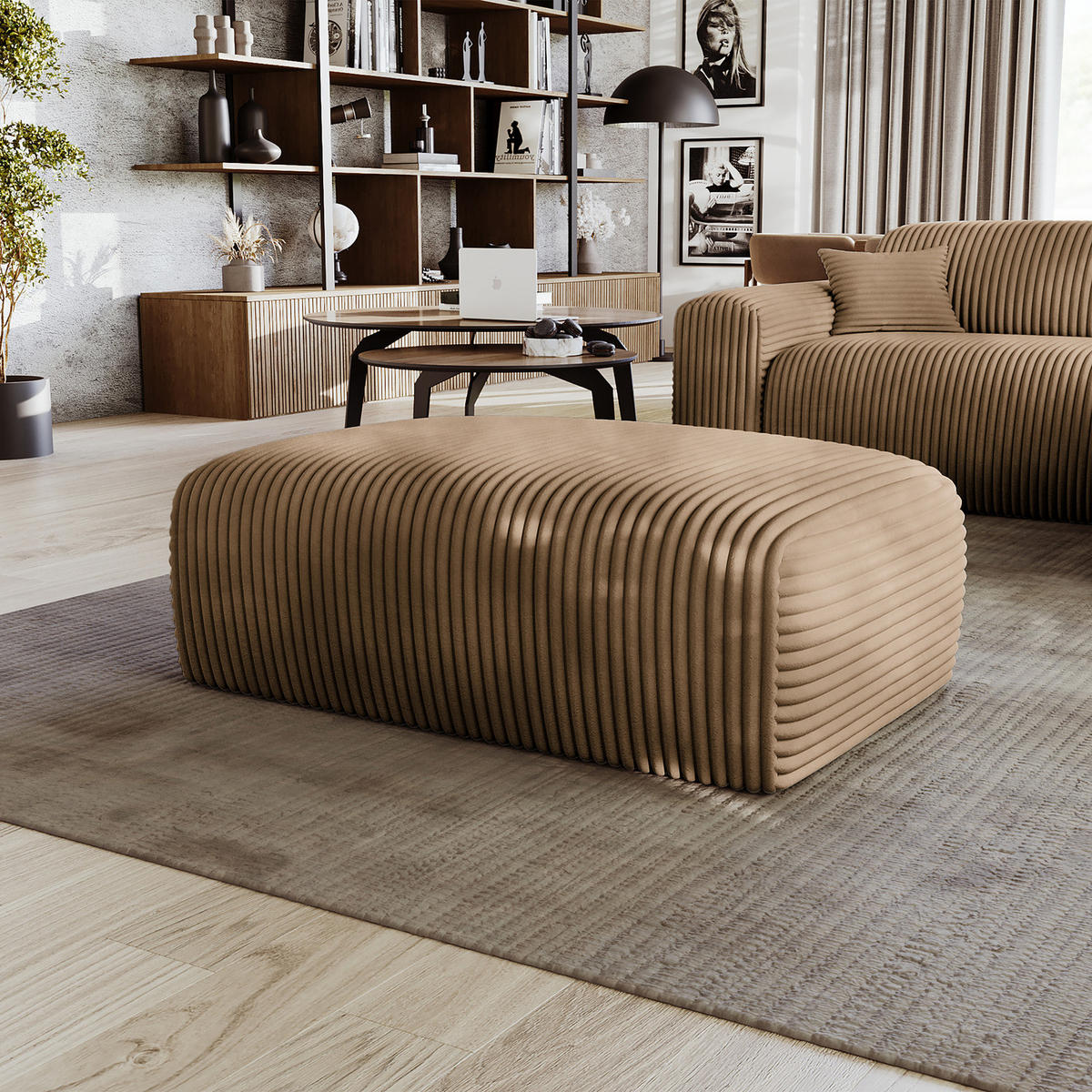 POLSTERHOCKER - Cord - Hellbraun/Schwarz, Kunststoff/Textil (110/40/72cm) - home24