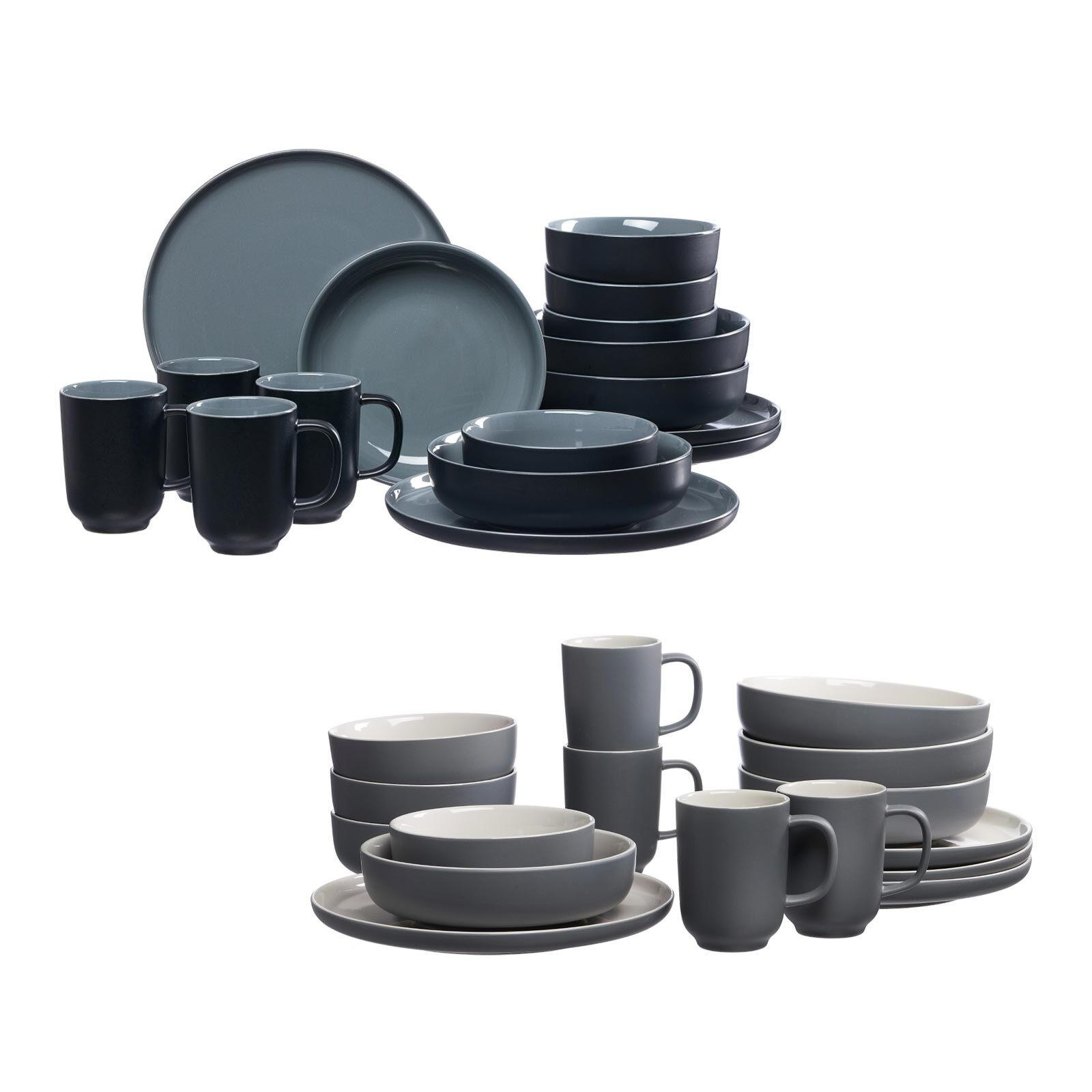 XXL KOMBISERVICE Jasper schwarz-grau 32er Set - Schwarz/Grau, Keramik (1/1/1cm) - Ritzenhoff Breker