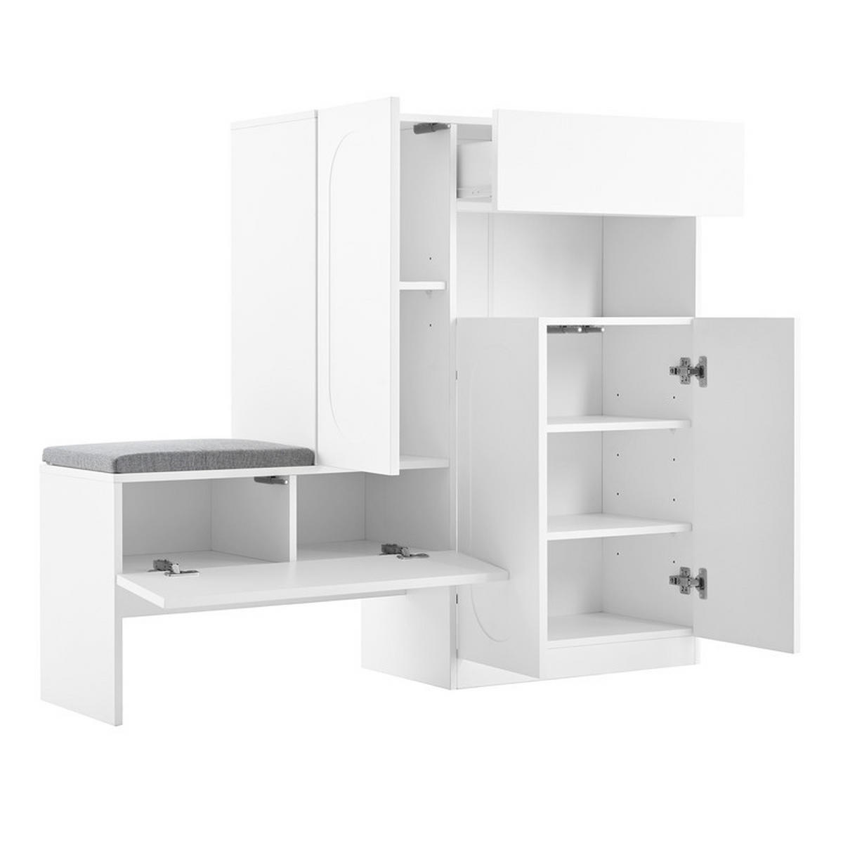 SCHUHSCHRANK 2-IN-1 WEISS mit gewölbten Türen Soft-Close und Sitzbank 130x35x110 cm - Weiß, Holzwerkstoff (35/110/130cm) - Fuleadture