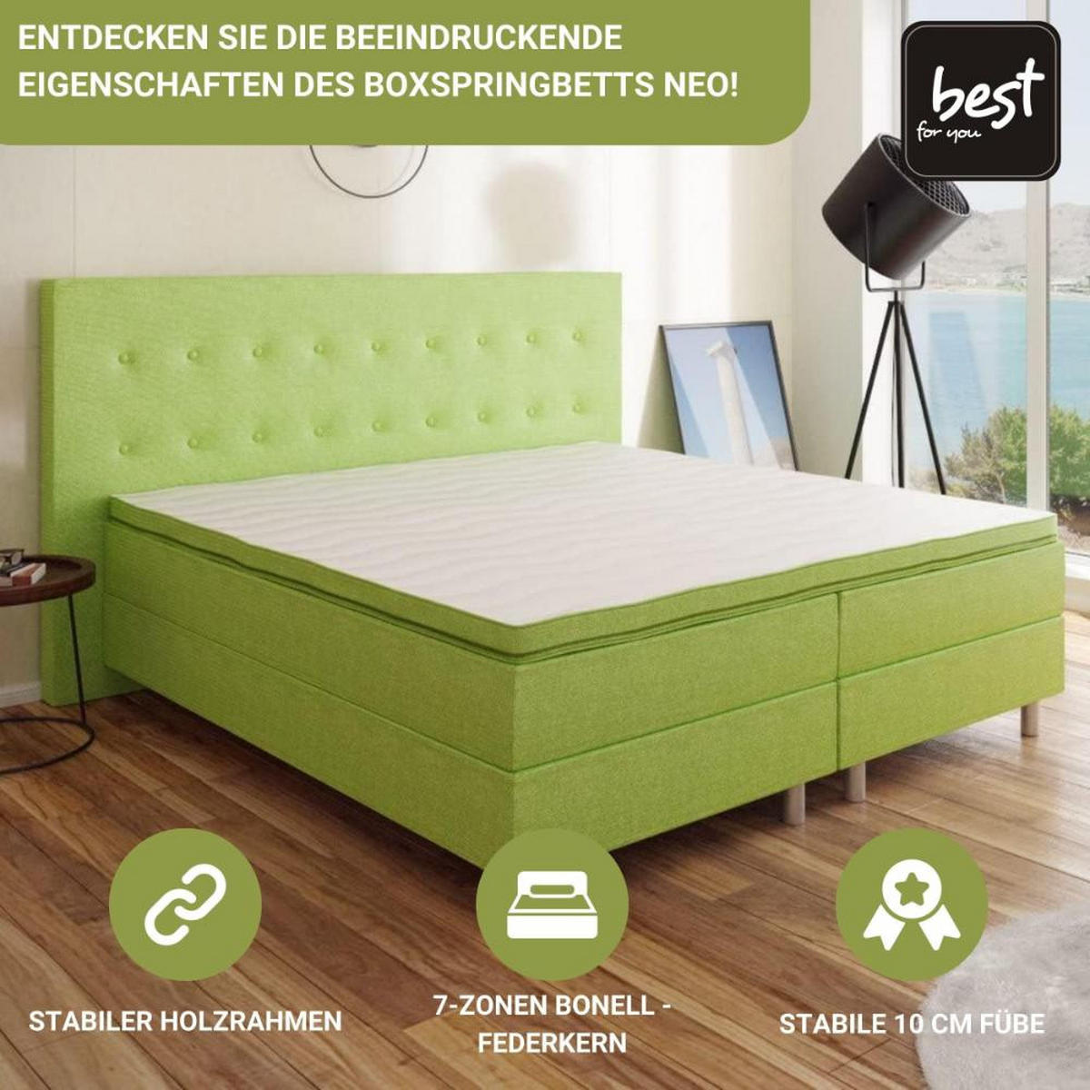 BOXBETT Neo First Class Bett Polsterbett - Jadegrün, Holz/Holzwerkstoff (160/200cm) - Best For Home