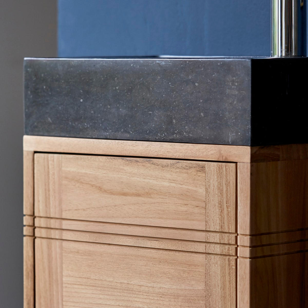 BADUNTERSCHRANK Basic Schwarz aus Teak - Schwarz, Holz (38/40/25cm) - Tikamoon