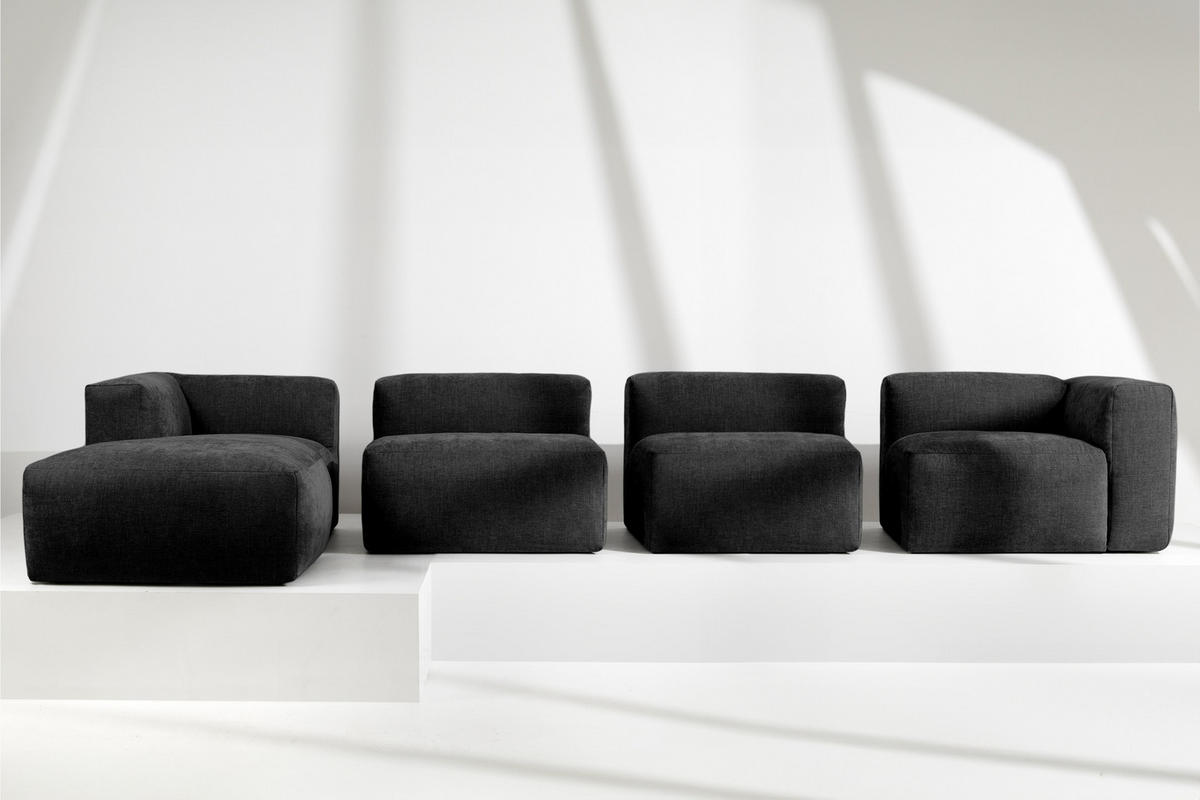ECKMODULSOFA-LINKS BUFFO 6-Sitzer mit extrem weicher Sitzfläche, Gewebestoff, graphit - Graphitfarben, Textil (377/180cm) - KONSIMO®